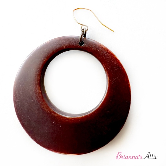 Wood finish designer round dangling earrings, brown - Picture 6 of 9